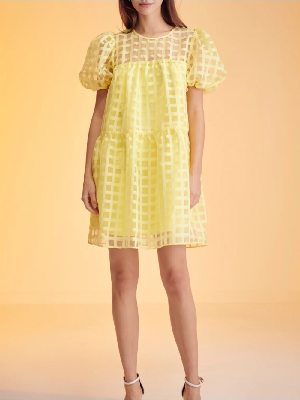 English Factory Gridded Organza Mini Dress Yellow Size XS
